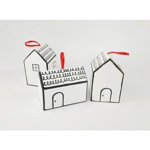 50pcs Hand-painted Small House Paper Favor Candy Box Cookies Packaging Box Baking Gift box with Ribbon Wedding Party Decoration
