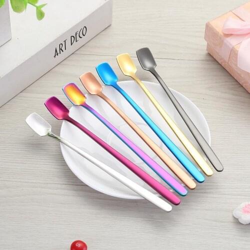 BalleenShiny Stainless Steel Cupola Dessert Spoon Colorful Long Handle Bar Square Scoop Honey Coffee Stir Mug Decor Tableware