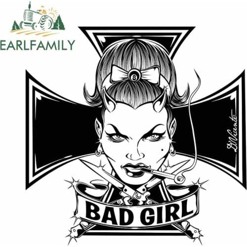 EARLFAMILY 13cm x 12.9cm for Bad Girl Smoke Car Stickers Cartoon Surfboard Decal Anime VAN Motorcycle Personality Vinyl Car Wrap