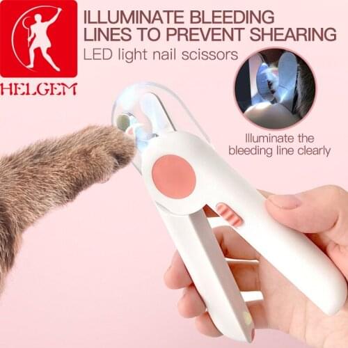 HELGEM Professional Pet Nail Clipper Cutter Grooming Scissors LED Light Illuminating Blood Line Novice Special Tool