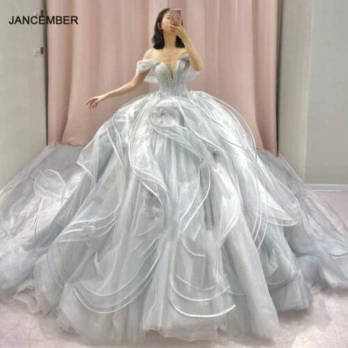 HTL1711 Elegant Light Off-White Short Sleeve Sweetheart Beading Appliques Crystal Evening Dress 2020 trajes de novia