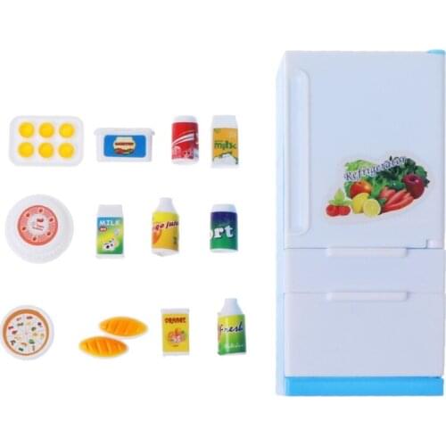 Refrigerator Play Set Doll House Doll Fridge Freezer With Food Kid Toy
