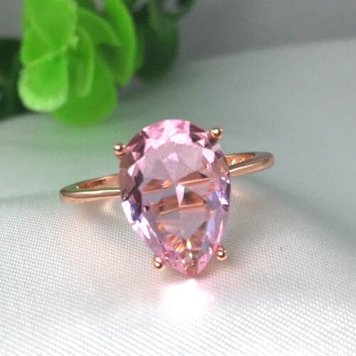 Water Drop Cubic Zircon Love Wedding Ring Rose Gold Color Pink Crystal Stone Engagement Party Female Finger Ring Luxury 222