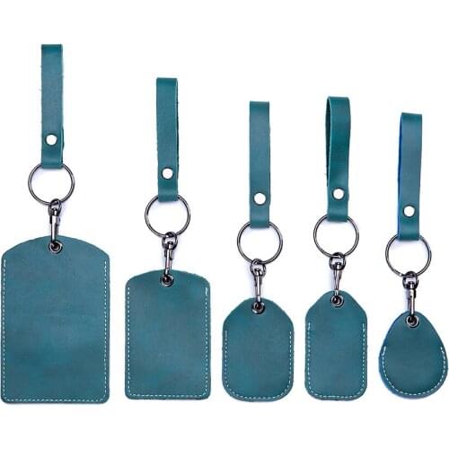 Cow Leather Card Holder Keychain Key Ring Door Lock Access Tags ID Card Case Keychain Access Card Bag Key Tag Ring