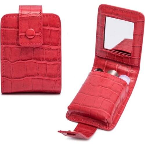 Lipstick Cosmetic Bag With Mirror Makeup Bag Travel Pouch Organizer PU Leather Portable Beauty Case Toolbox Small Storage Cases