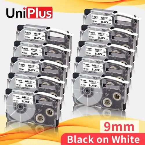 UniPlus XR-9WE Labeling Tape Compatible Casio Label Printer XR9WE 9mm 3/8" Ribbon Tape Black on White for Casio Label Maker KL60