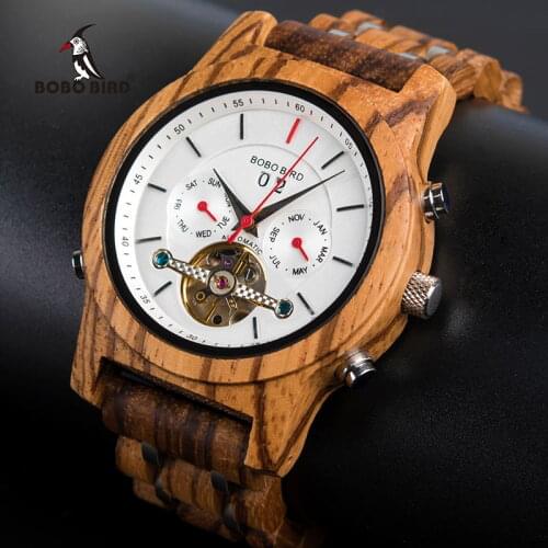 BOBO BIRD Mechanical Wood Watch Men Women Automatic Wristwatch Wooden Metal Balance Wheel Clock Relogio J-Q27