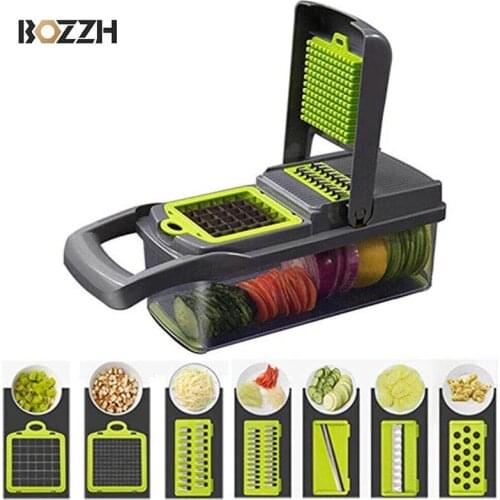 BOZZH 7 In 1 Multi-functional Vegetable Slicer Mandoline Slicer Kitchen Cutter Potato Masher Carrot Shredder Grater Tool
