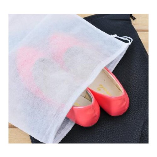 Non-Woven Fabric Storage Bags Convenient Square Travel Drawstring Portable For Shoes Container Black White