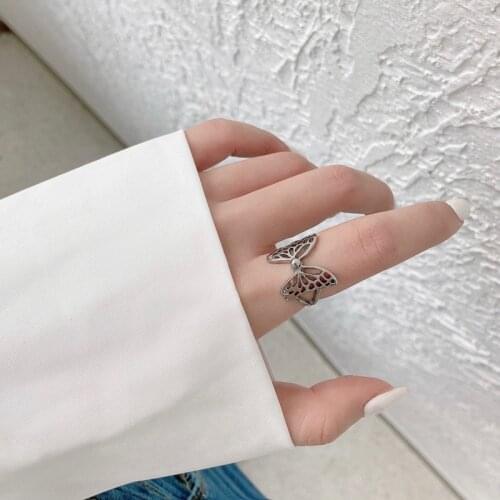 New Vintage Ancient Silver Color Butterfly Ring Creative Retro Adjustable Open Rings for Women Fashion Jewelry Gift