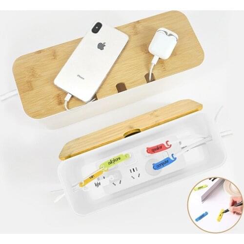 Cable Organizer Wooden Power Strip Storage Box Charger Socket Management Holder Dustproof Cover Network Line Bin