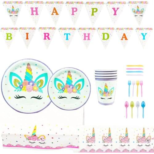 Unicorn Tableware Paper Towels Napkins Birthday Party Festival Decoration Animal Cartoon Animation Theme Pink Girl