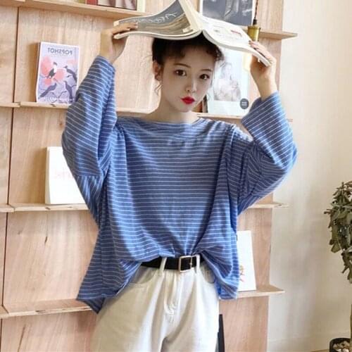 Casual Striped Shirts Women Autumn Long Sleeve Streetwear Female Loose Tshirt Korean Fashion Tops