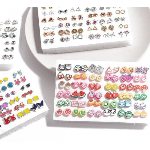 36Pairs Earrings Mixed Styles Crystal Rhinestone Sun Flower Geometric Animal Plastic Stud Earrings Set For Women Girls Jewelry