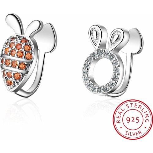 925 Sterling Silver Earrings Cute Asymmetrical Zirconia Bunny Carrot Ear Clip Earrings For Women S-E885