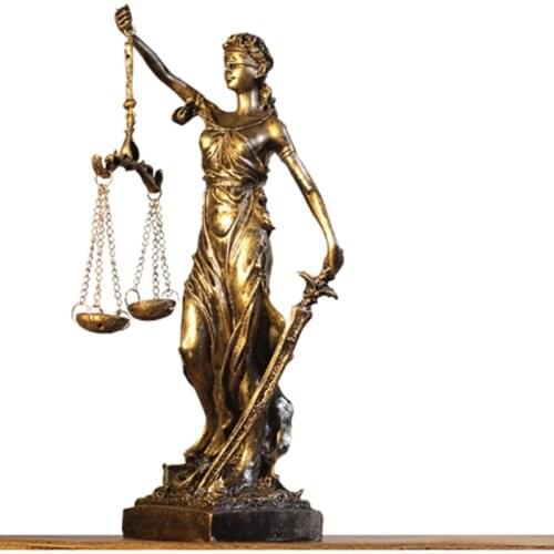 European Antique Bronze Greek Justice Goddess Statue Fair Angels Resin Sculpture Ornaments Desktop Home Decoration Gift