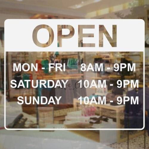 Store Open Hours Vinyl Window Decal Custom Salon Shop Working Time Wall Sticker Business Sign Window Removable Stickers AC104