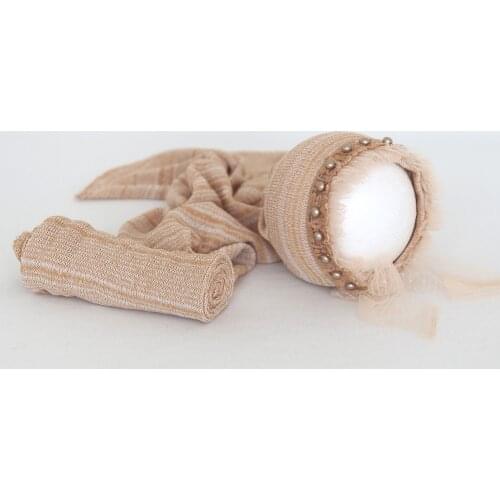 Vintage Baby Lace Bonnet and Wrap Set Newborn Photography Props Fabric Jersey Wrap Handmade Baby Pear Hat Newborn Gril Props