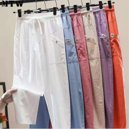 2021 Summer Autumn Casual Women Pants Ladies Summer Autumn Plus Size Linen Pants Female Ankle Length Capris Trousers