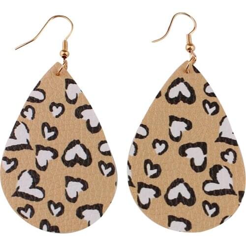 Romantic Valentines Day Statement Leather Earrings for Women Multicolor Printing Heart shape Pattern Leather Teardrop Earrings