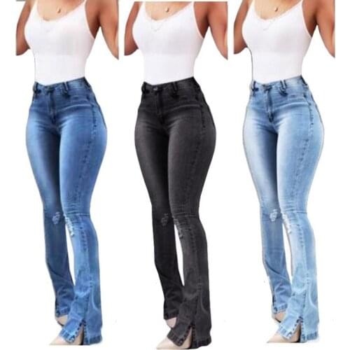 2021 Lowest Price Distressed Denim Long Flare Pants Lady Fashion Clothing Woman Pants Women Denim Jeans