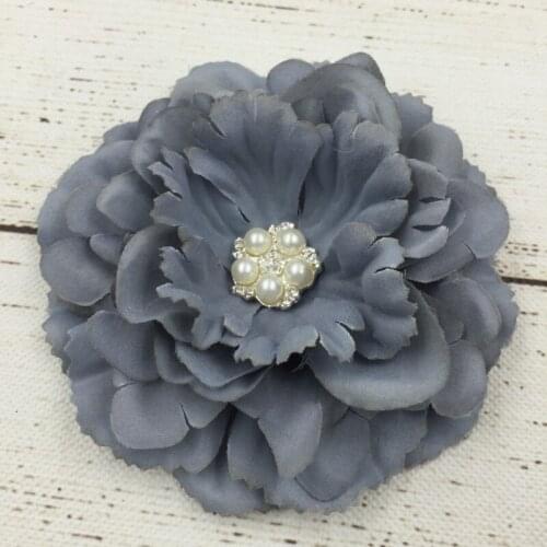 50PCS/LOT Fabric Peony Flower Matching Sparking Rhinestone For Girls Headband DIY Chic Carfts Fabric Flower For Hair Accessories