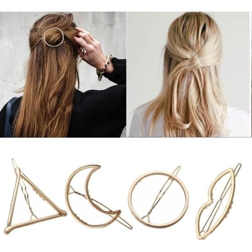 Hair Accessories Fashion Metal Geometric Circle Shape Hair Clip Triangle Hair Clip Pin Headwear Barrettes Hairband Cat Star Love