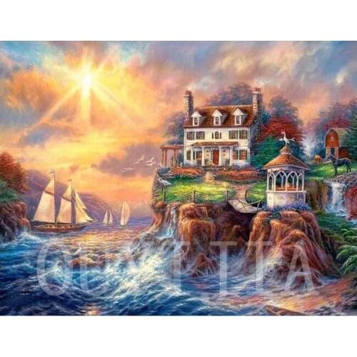 OUYIJIA5d DIY Diamond Painting Scenic Sail Full Square Round Rhinestone Embroidery Cross Stitch Craft