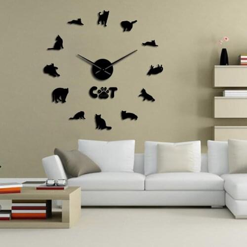 American Shorthair ASH Cat Kitty DIY Giant Silent Wall Clock Domestic Cat Home Decor I Love Cats Wall Art Long Hands Time Watch