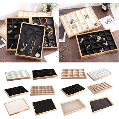 Bamboo Wood Stackable Jewelry Display Organizer Ring Display Trays CaseHolder Necklace Earrings Bangle Bracelet Storage Showcase