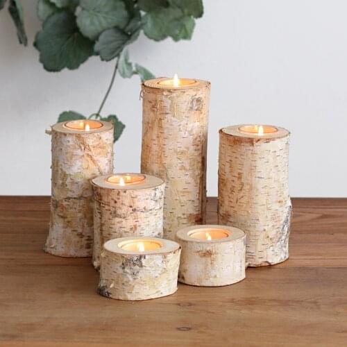 Birch Wood Trunk Candle Holder Tealight Holder Desk Decoration Wedding Banquet Garden Table Setting Props Decoration Ornaments