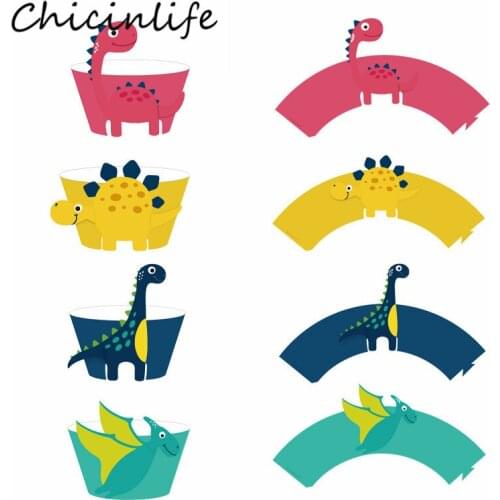 Chicinlife 12Pcs/bag Cartoon Dinosaur Cupcake Wrapper Happy Birthday Party Baby Shower Kids Favors Dinosaur Party Decor Supplies