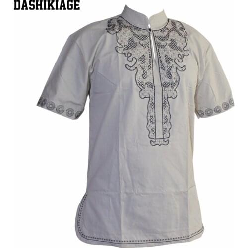 Dashikiage Embroidered Slim African Hippie Dashiki Top Ankara For Mans Short Sleeve Fashion T-Shirts for Male