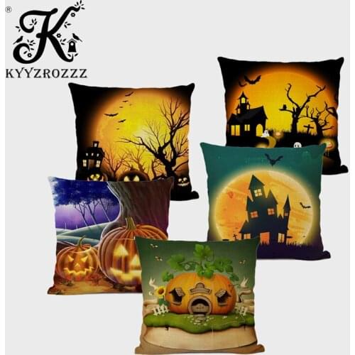 Halloween Decoration Cushion Cover Happy Pumpkin Trick or Treat Linen Print Home Sofa Throw Pillowcase Funda Cojin 45 * 45