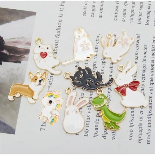 9pcs/pack Mix Enamel Animals charms fashion pendant Jewelry Rabbit Dinosaur Dog Puppy Bow Cartoon CharmNecklace Bracelet Charms