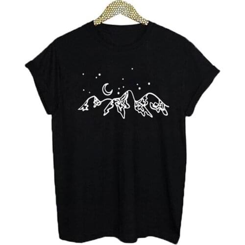 Aesthetic Moon Stars And Mountains Nature T-shirt Fashion Womens Clothes Celestial Tshirt Unisex Women Graphic Grunge Tee Top