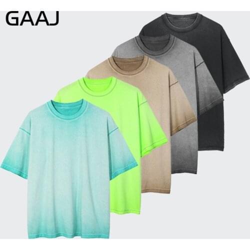 GAAJ 100% Cotton 250g Gradient Candy Color Heavy Cotton Vintage Men T Shirt Fashion Brand Clothing HighQuality Tshirt Man 81RT2