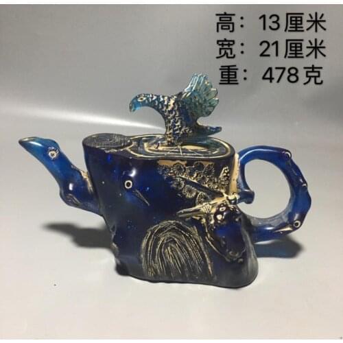 China Blue Amber eagle statue teapot crafts bead kettle tea water pot home desktop decoration