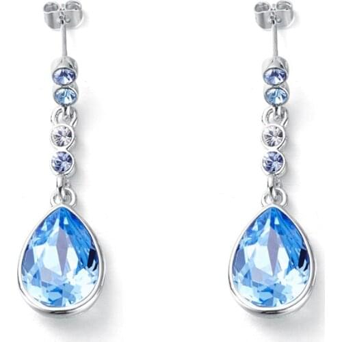 COCOM Trendy Water Drop Crystals Dangle Earrings for Women Girls with Blue Austrian Crystal Hanging Unusual Earrings 2021 Trend