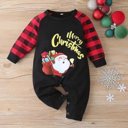 2020 Christmas autumn and winter new childrens romper baby and toddler clothes Santa Claus plaid long-sleeved one-piece romper