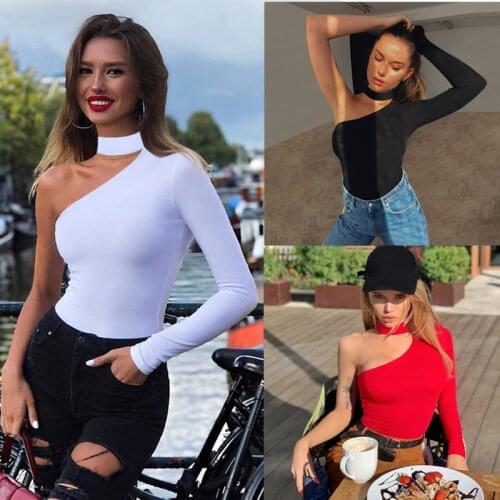 Cotton Jumpsuits Blend Halter One-shoulder Sexy Bodysuit Women New Fashion Winter Spring Solid Bodycon Casual Body