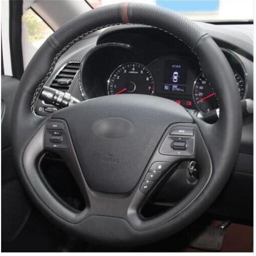 Black Genuine Leather Car Steering Wheel Cover for Kia K3 2013 K2 2015 Ceed Cee'd 2013 2014 Cerato 2013-2015 Safe Non-Slip