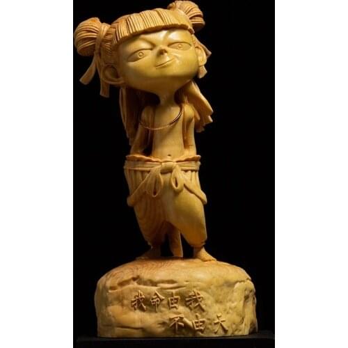 10/12/15CM Solid Wood Magic Boy Adventurous Car Decoration Carving Handicraft Figures Woodcarving Cute Little Nazha