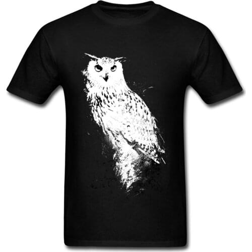 Fashion Man T shirts Nocturnal Wisdom Tshirt Unique T-Shirt White Owl Tops & Tees Pure Cotton Short Sleeve Clothes Drop Shipping