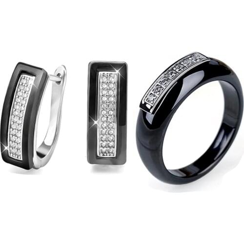 Elegant Style Engagement Jewelry Sets Cubic Zircon for Women Never Lose Color Ceramic Bridal Wedding Earrings Sets With Rings