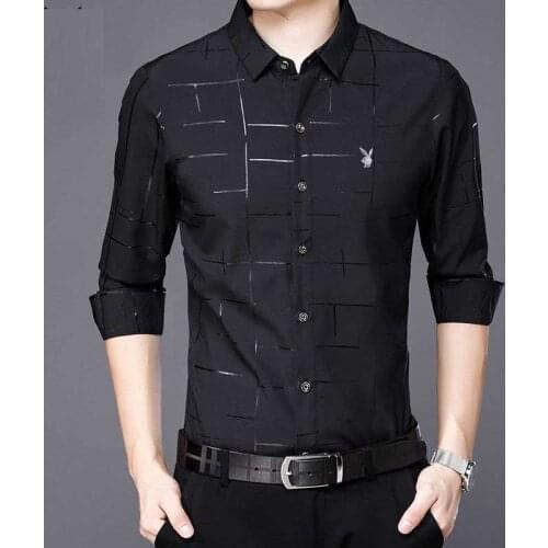 Spring and autumn 2019 Mens New Thin Long Sleeve Shirt For Men Korean Trend male casual shirt business printed black white