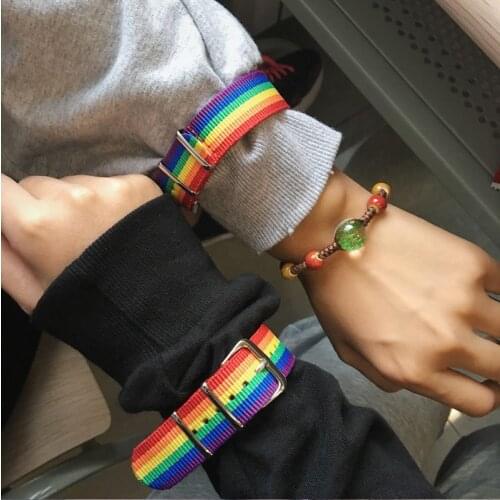 NEW Creative Belt Bracelet Fashion Rainbow Strap Wristband Couple Lesbian Pride Fashion Unisex Friendship Jewelry