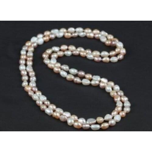 New 8-9 mm Pink White Purple Baroque Natural Freshwater Pearl Necklace 48"