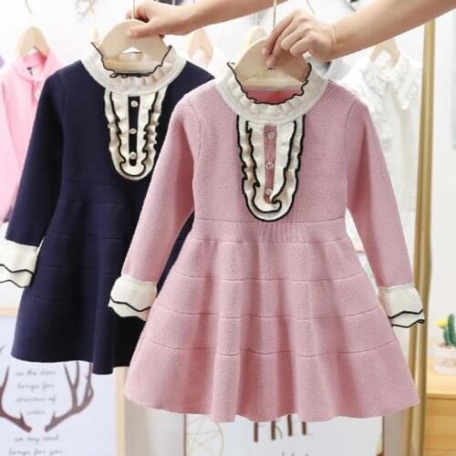 Girls' Dresses For Autumn Baby Cotton Knitted Sweater Dress With Wooden Ears 2020 New Spring Autumn Princess Dress 4-10 Years