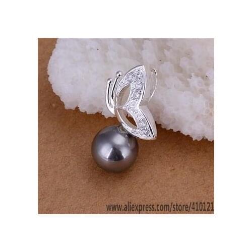 P033-3 Lucky Charm Silver Color Pendants For Women Jewelry Necklace Girl Lady Accessories Fashion Pendant Pearl Butterfly /f
